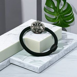 Chrome Hearts Cross Anchor Scout Flower Rubber Band 925 Sterling Silver Bracelet